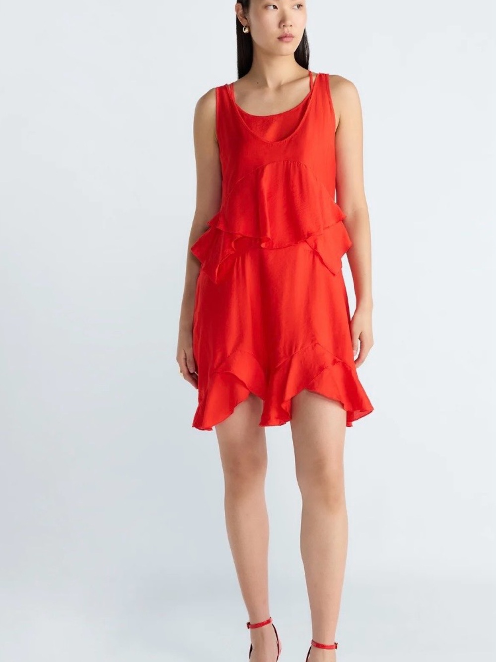 Prada Red Ruffled Tank Mini Dress